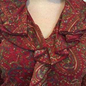 CHAPS denim petite dark red blouse size PS